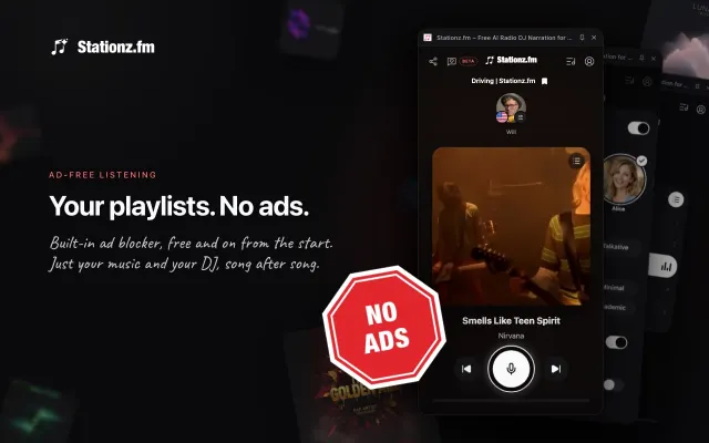Stationz side panel next to a YouTube playlist